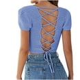 thumbnail image 4 of Birdeem Mode Femmes Manches Courtes Col Rond Uni Décontracté Élastique Tricoté Blouse Confortable Chemises, 4 of 7