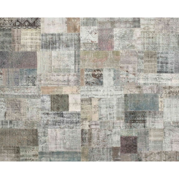 Ahgly Company Indoor Rectangle Contemporary Sage Green Patchwork Area Rugs, Swatch Sample
