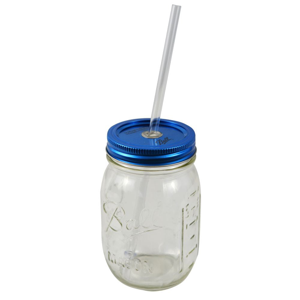 Southern Homewares 16oz Authentic Heritage Blue Ball Mason Jar Reusable Acrylic Straw Redneck Sipper Drinking 