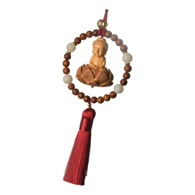 DYNWAVECA Statue Voiture Rétroviseur Pendentif avec Pompon Feng Shui Décor Rouge