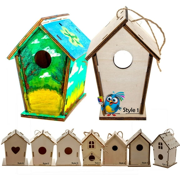 8 DIY Homemade Wood Birdhouse Kit: Easy Paint & Build - Customizable Design - Fun Activity for Creativity - Arts & Crafts for Kids Ages 3-12 - Complete 8 PC SET