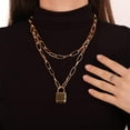 thumbnail image 2 of Dainty layered Padlock Necklace with Key Paperclip Link Chain Choker for Women, 2 of 12