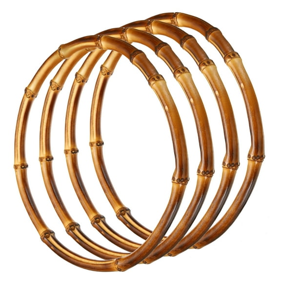 Uxcell 8 Inch Bamboo Purse Handles,, 4 Pcs Round Replacement Handmade Rings, Brown