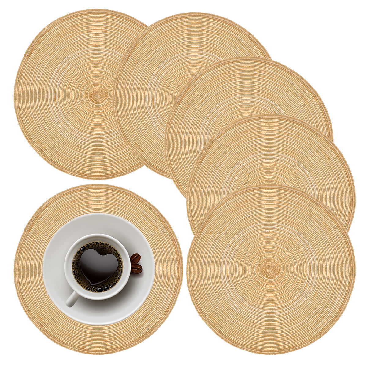MLfire 6PCS Round Braided Placemats Set 15 inch Round Placemats Kitchen