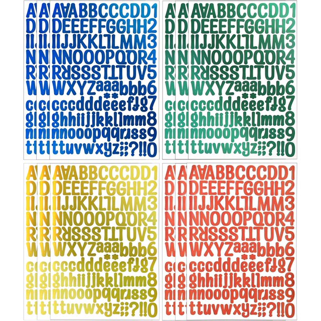 LAICAIW 1 Inch 1512 Pieces 12 Sheets Graduation Cap Letter Stickers, Self-Adhesive Vinyl Letter Sticker, Alphabet Number Stickers, Decals for Sign, Business, Mailbox,Crafts (Holographic 4 Colors Set