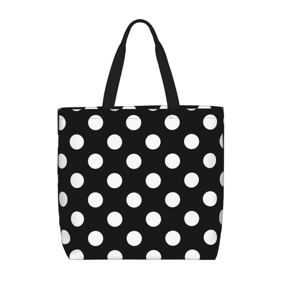 Defioc Black and White Polka Dot Pattern Tote Bag for Women,Large Capacity Tote Bag with Zipper Casual Shoulder Handbags Shopping Bag