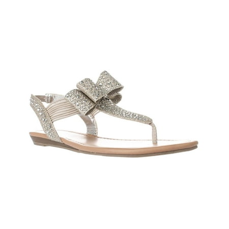 - Womens MG35 Shayleen Rhinestone Bow T-Strap Sandals, Silver