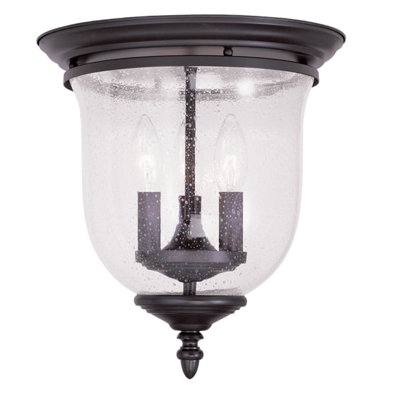3 Light Bronze Ceiling Light fixture with Hand Blown Clear Seeded Glass Shade