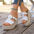thumbnail image 3 of Rokment Women's Platform Wedge Dress Sandals Fashionable Buckles Open Toe Chunky Extra High Heels Slip on Beach Casual Heeled Walking Slides Summer Shoes for Woman White Size 9.5, 3 of 7