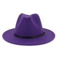 thumbnail image 2 of CIENVNSTG Belt Buckle Decor Vintage Unisex Wide Flat Top Fedora Hat Casual Cap for Party Church Daily Wear Purple, 2 of 6