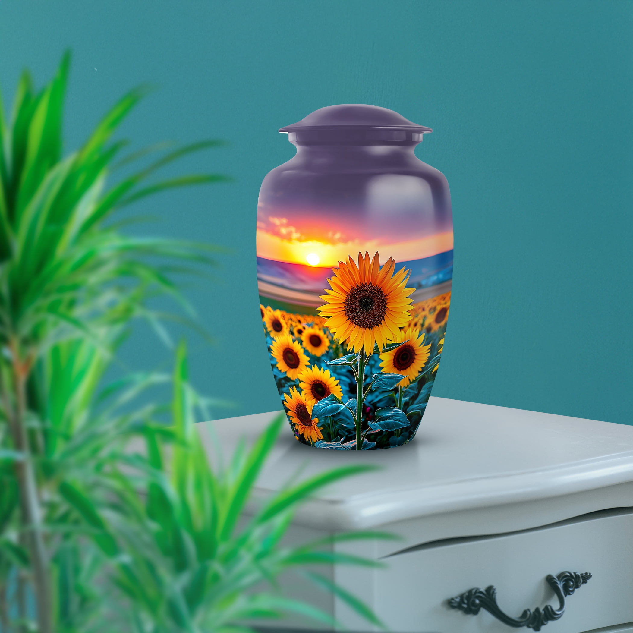 SABURIAL Sunflower Urn - Memorial Urn for Human Ashes - Combo 1 - Large with 3 Inch Pack of 1 - Human Remains for Mom & Dad - Decorative Urns for Adult - Burial Urns