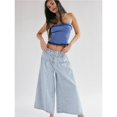 thumbnail image 4 of Pantalones Vaqueros Anchos para Mujer, Holgados, con Cintura Elástica, Botones, Estilo Boyfriend, Informales, Sueltos, con Bolsillos. Azul S, 4 of 9