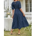 thumbnail image 4 of Women's Spring 2025 Crewneck Puff Sleeve Smocked Lace Textured Tiered A-Line Flowy Midi Dress, 4 of 11