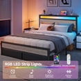 thumbnail image 4 of Bolvdo Queen Size Bed Frame with 2 Drawers, LED & USB Charging, Upholstered Headboard, Noise-Free, No Box Spring Needed, Easy Assembly, Gray, 4 of 7