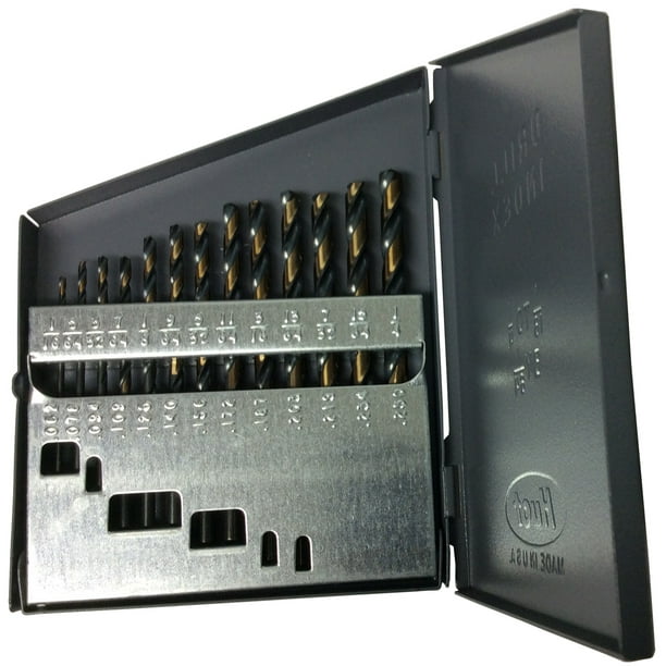 13 Piece Heavy Duty High Speed Steel Drill Bit Set Metal Case, Sizes 1/