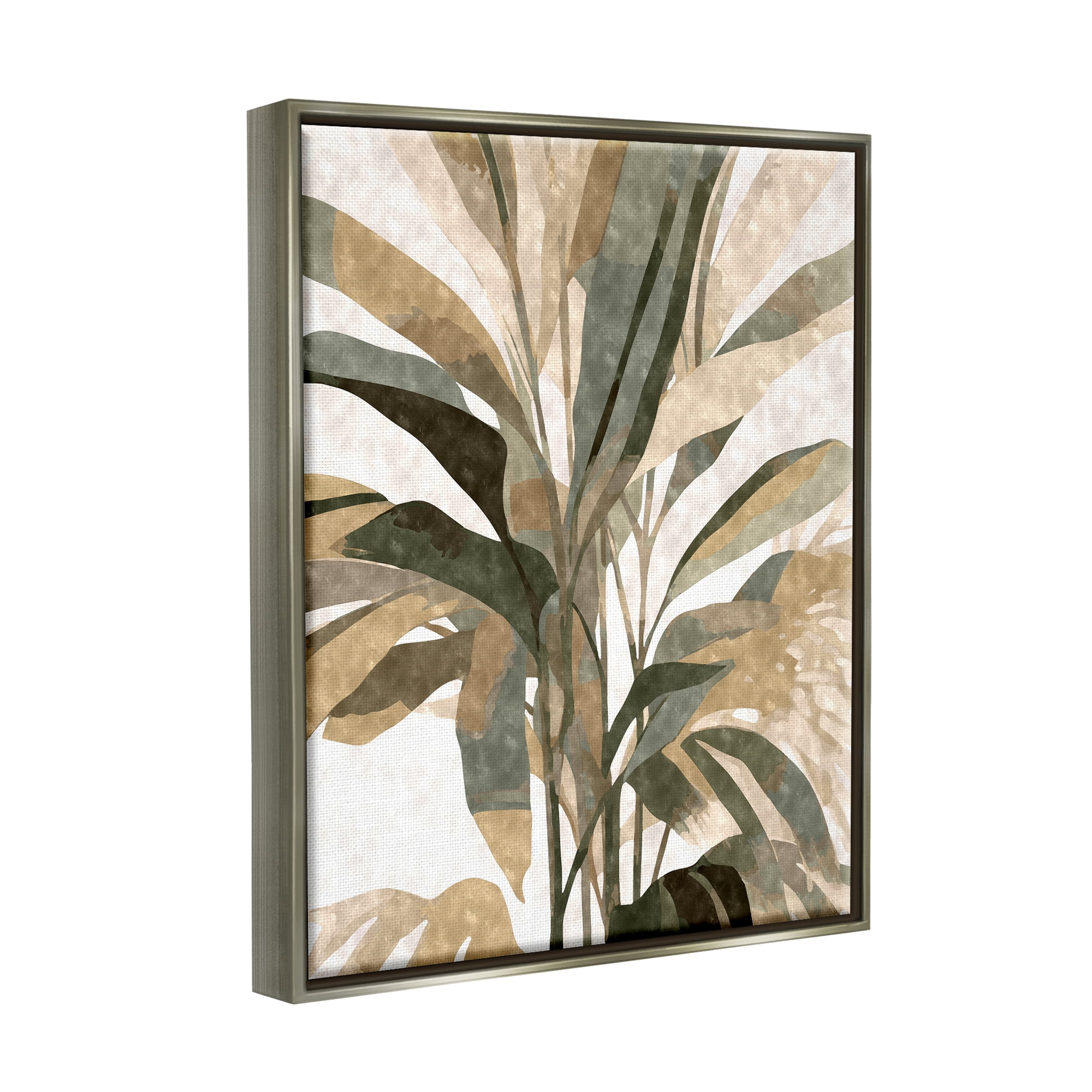 Stupell Industries Boho Palm Plant Botanical & Floral Painting Gray Floater Framed Canvas Art Print Wall Art, 17 x 21