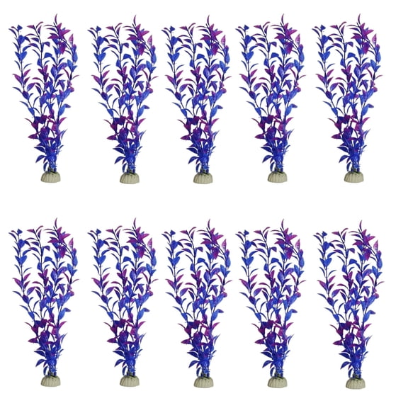Artificial Aquarium Plants 10 Pack Blue Purple Gradient Plastic Fish Tank Decor 9.84 Inch Weighted Base