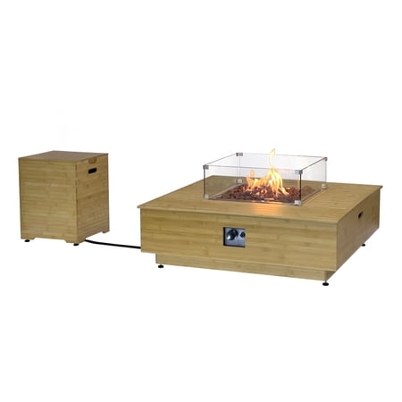 Kinger Home Harmony 43-Inch Large Square Outdoor Propane Gas Fire Pit Table, 50,000 BTUs, CSA Certified Includes Side Table, Lava Rock and Weatherproof Cover