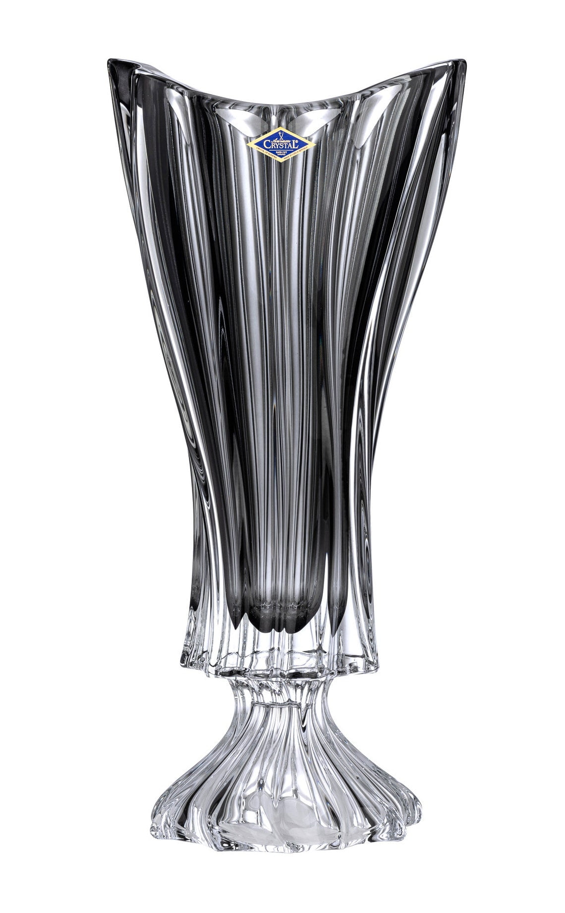 Elegant Smoky Gray Crystal Footed Flower Vase, 16"