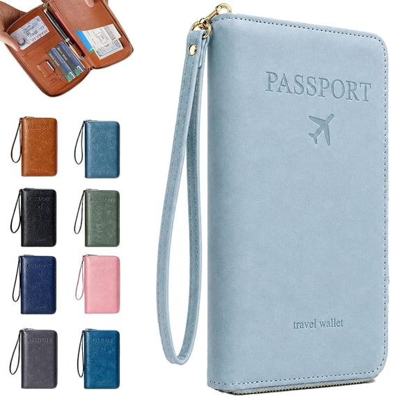 Multi-Functional RFID Passport Wallet, PU Leather with Anti-Theft Zipper, Secure Travel Holder for Men and Women – Fits Passports, Cards, and Cash