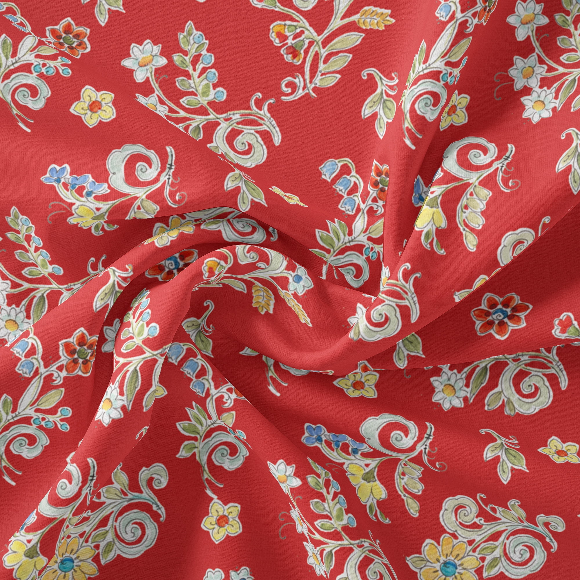 David Textiles Morning Bloom Ditsi Red Cotton 1 Yard Fabric Cut