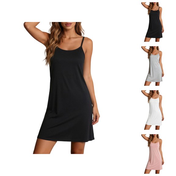 Nightgowns for Women Summer Lightweight Loose Fit Scoop Neck Spaghetti Strap Padded Camisole Sleep Dress Sleepwear