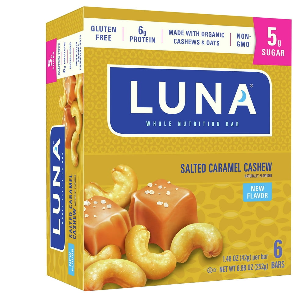 LUNA BAR Gluten Free Bars Salted Caramel Cashew Flavor 1.48 Ounce