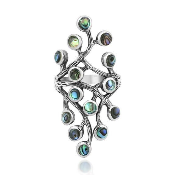 Dramatic Flowing Nature Abalone Sterling Silver Ring - 8