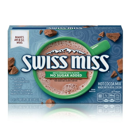 Swiss Miss Milk Chocolate Flavor No Sugar Added Hot Cocoa Mix, (8) 0.73 Ounce