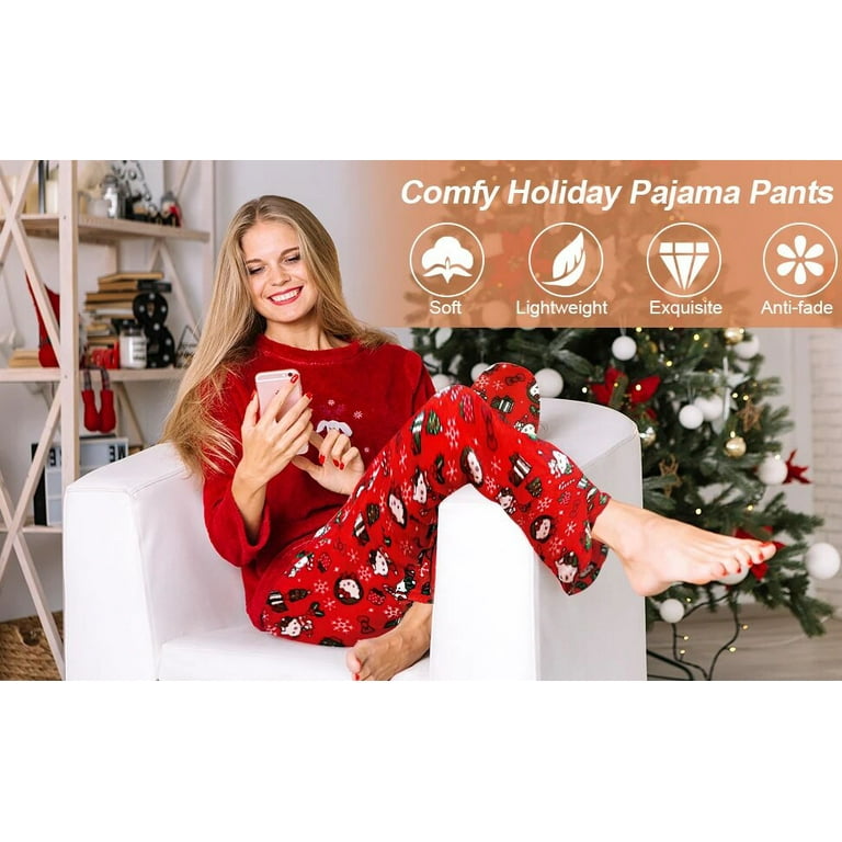 Hello Kitty Christmas Eve Coral Fleece Pajama Pants Soft Trousers