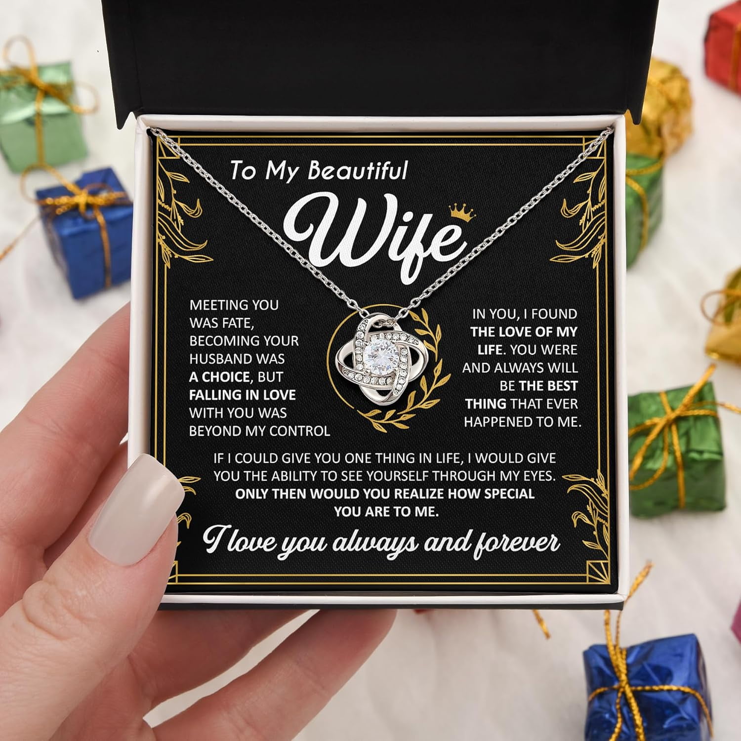 To My Wife Necklace from Husband - Unique Anniversary & Birthday Gift Ideas, Romantic Love Knot Jewelry for Best Wife, Soulmate Present, Beautiful  Future Wife Wedding, Mothers Day Gifts