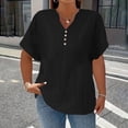 thumbnail image 2 of T Shirts for Women Casual Solid Color Button V Neck Plus Size Short Sleeve Tee Summer Tops, 2 of 5