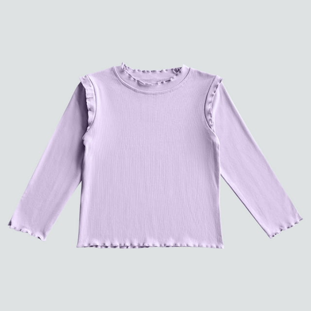 RXIRUCGD 2-8 Ans Chemise Décontractée Unie à Volants Manches Longues Col Rond (Violet, Taille : 6-7 Ans)