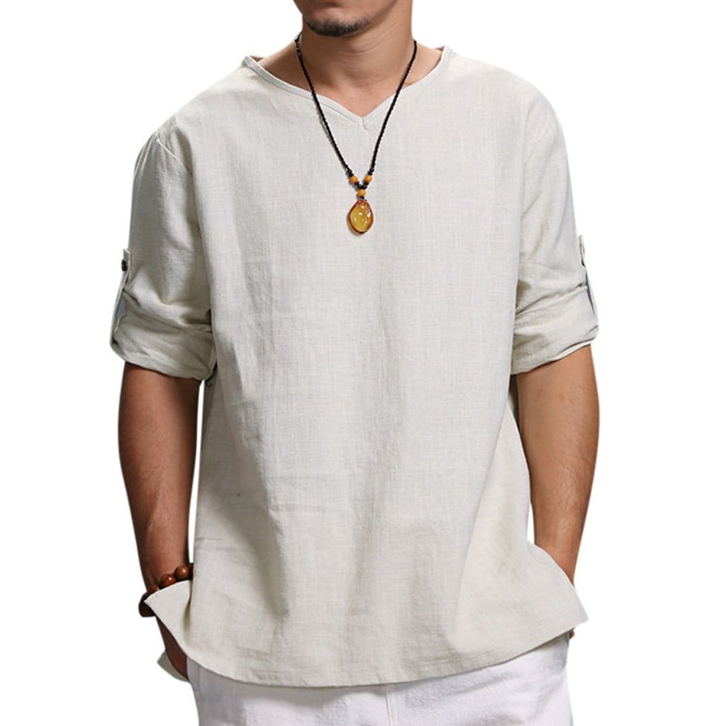 Mens Summer Fashion Pure Long Sleeve Top Comfortable Blouse Top Mens Summer Fashion Pure Long Sleeve Top Comfortable Blouse Top