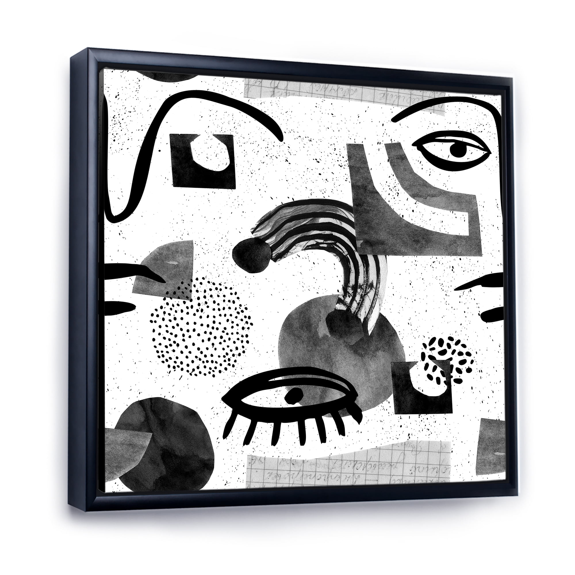 Designart 'Collage of Eyes And Doodles In Contemporary Style II' Modern Framed Canvas Wall Art Print