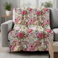 thumbnail image 2 of Pink Spring Floral Blanket Soft Cozy Warm Throw Blanket for Couch, Plush Fuzzy Flannel Fleece Blankets for Sofa, Vintage Summer Botanical Bed Blankets Lightweight Gifts for Women, 40"x50", 2 of 9