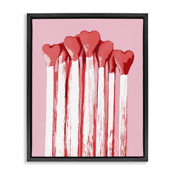 Stupell Industries Pastel Pink Heart Matches Culture Painting Black Floater Framed Canvas Art Print Wall Art, 17 x 21