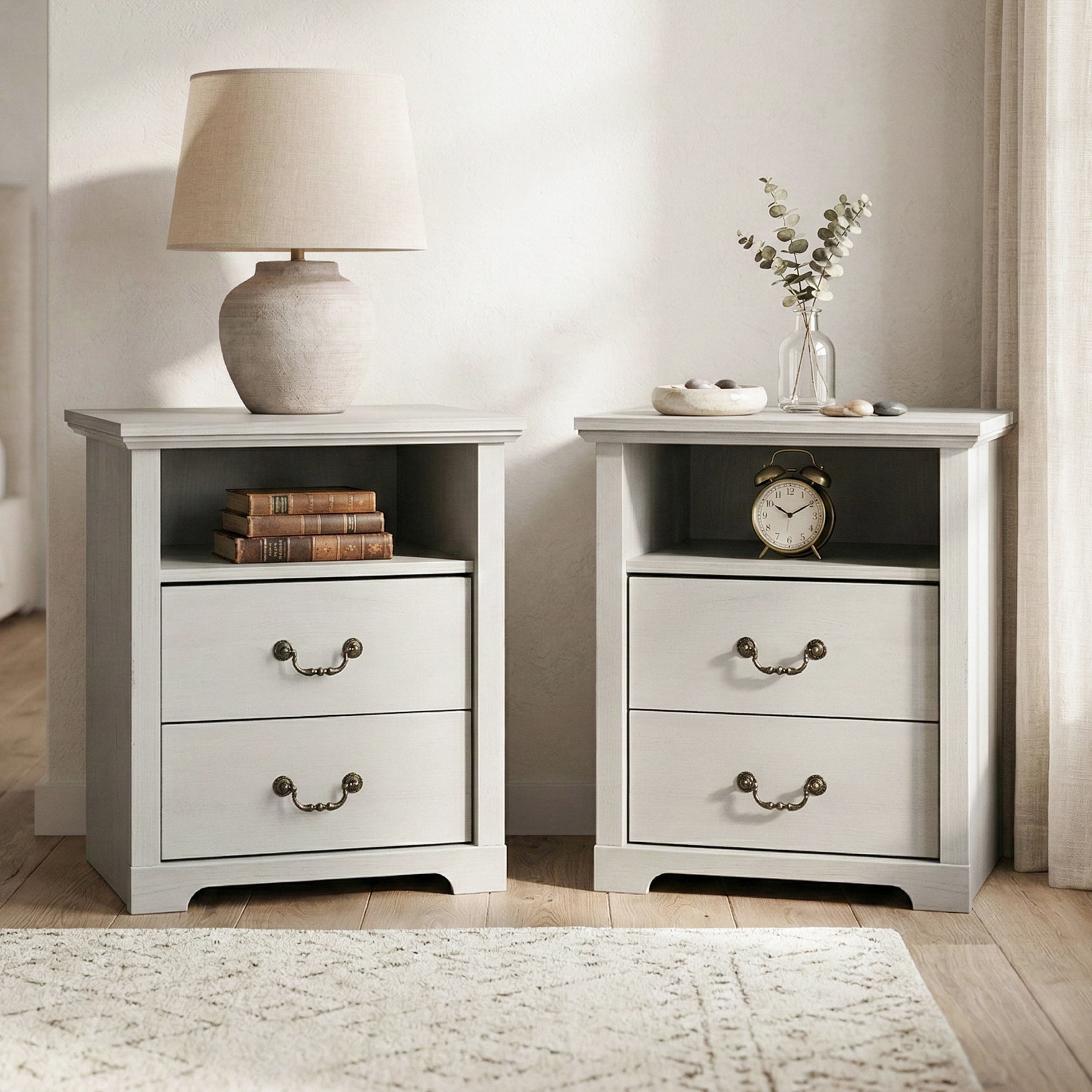 Furniture of America Chara Modern Wood 2-Drawer Kids Nightstands with Open Top Shelf, Set of 2, White