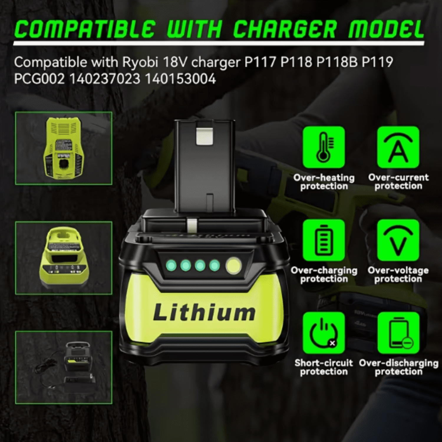 2PACK 5.0Ah Replace for RYOBI P108 18V One Plus High Capacity Lithium Ion Battery 18V