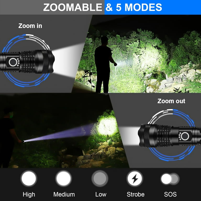  Clearance High-Powered LED Flashlight, Super Bright Flashlights  High Lumen, USB Charging 4 Modes and Aluminum Alloy Telescopic Zoomable for  Camping, Emergency, Hiking, Gift : Tools & Home Improvement