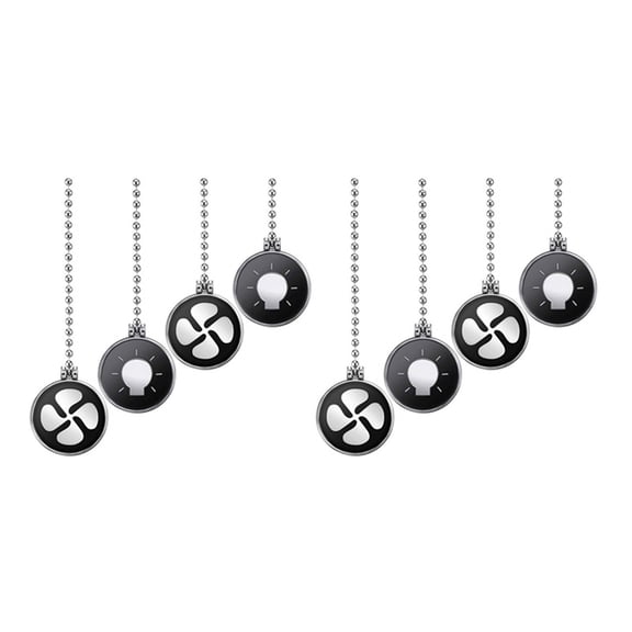Ceiling Fan Pull Chain Set, 8Pcs Light Bulb and Fan Pattern Pull Chain Ceiling Fan Chain Extender with Ball Fan Chain