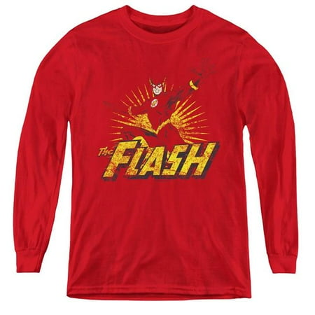 Small Cologne Trevco Sportswear JLA227-YL-1 JLA & Flash Rough Distress Youth Long Sleeve T-Shirt, Red - Small ()