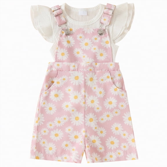 mgoYE Kids Baby Girl Summer Clothes T-Shirt Tops Suspender Overalls Shorts Toddler Infant Outfit(Pink,18-24 Months)