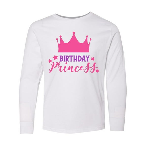 Inktastic Birthday Princess, Crown, Stars - Pink Purple Long Sleeve Youth T-Shirt