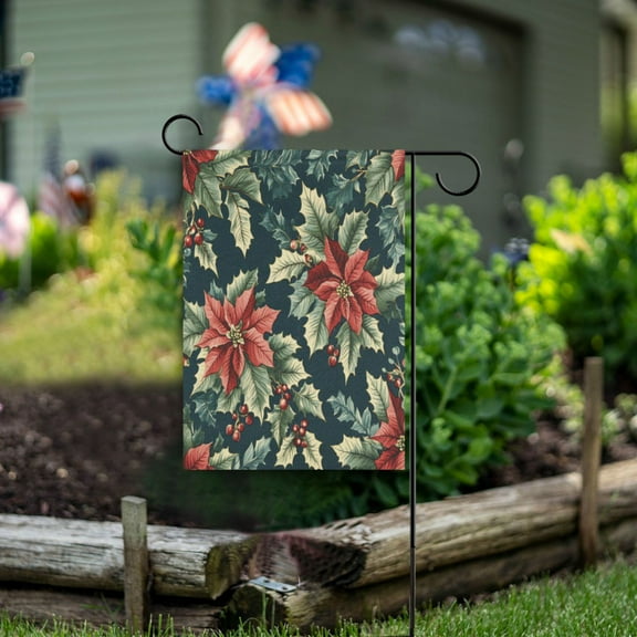 Yayeee Garden Flag 12"x18" Double Sided Outdoor Yard Lawn Holiday Decorations, Retro Christmas Poinsettia