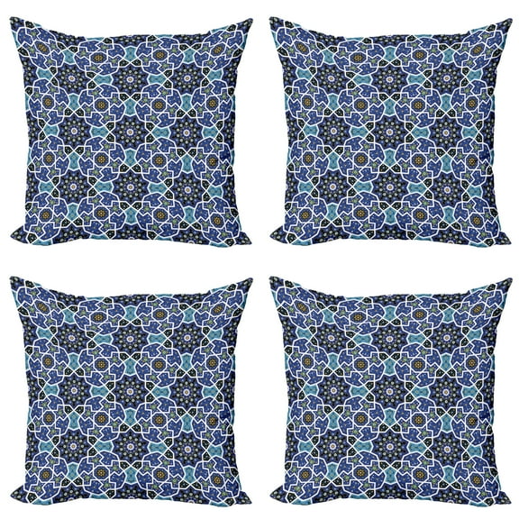 Ambesonne Moroccan Throw Pillow Cover 4 Pack, Persian Gypsy Design, 18", Royal Blue