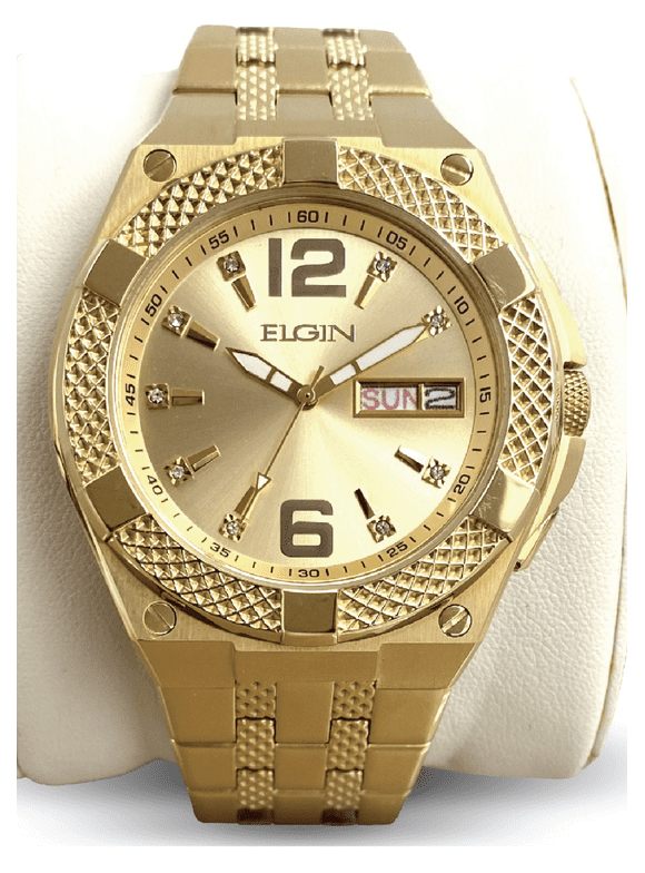 Elgin Adult Male Analog Watch in Gold with Textured Dial and Bracelet (FG18003)