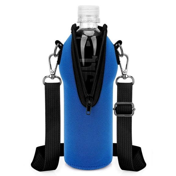 Linkidea Disposable Water Bottle Carrier with Strap Compatible with Smartwater 16.9/20Fl Oz, Insulated Neoprene Plastic Bottled Water Cover Holder with Clip for Backpack (1 Pack / Blue)