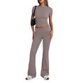 thumbnail image 1 of Cuhas.CA Ensembles pour Femmes 2 Pcs Tenues Femmes Mode Couleur Unie Col Ras du Cou Manches Courtes Haut Pantalon à Jambe Grand Ensemble Survêtement pour Femmes, TG, 1 of 6
