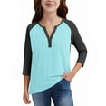 thumbnail image 6 of DxhmoneyHX 3/4 Sleeve T Shirts for Girls Dressy Casual V&nbsp;Neck Raglan Henley Shirt Spring Fall Fashion Tunic Tops Casual Lightweight Basic Tees Size 13 Years, 6 of 6